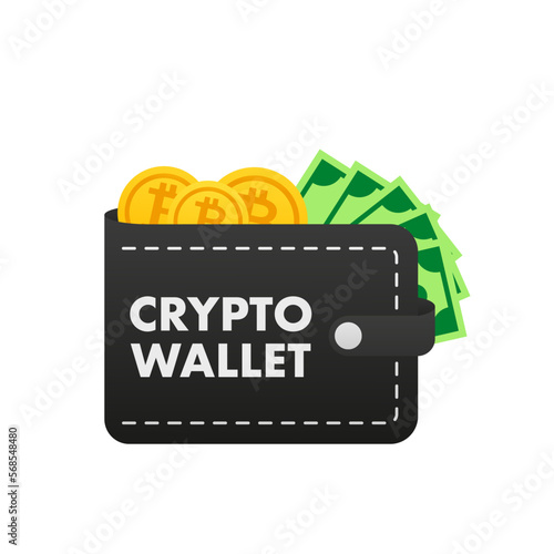 Crypto wallet. Digital Wallet technology for cryptocurrency bitcoin. Crypto wallet connected. Блокчейн. Crypto wallet concept. Vector illustration