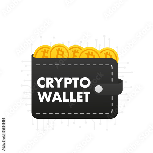 Crypto wallet. Digital Wallet technology for cryptocurrency bitcoin. Crypto wallet connected. Блокчейн. Crypto wallet concept. Vector illustration