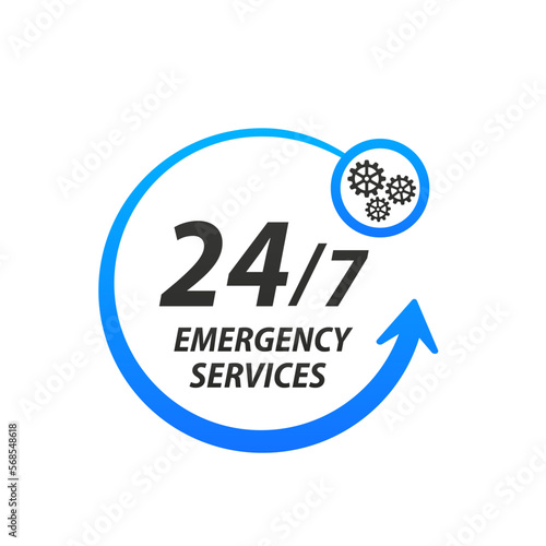 24-7 service concept. 24-7 open. Support service icon. Round-the-clock customer service. Support or CRM Concept. Service and support. Vector illustration