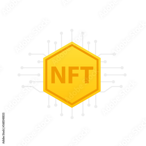 Non fungible token NFT. Technology background with circuit. Crypto currency concept. Buy NFT Crypto Token with Mobile Phone App. Vector illustration