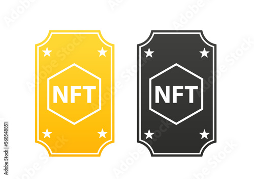 NFT or non-fungible token as golden ticket. NFT Ticket vector concept colored icon. Vector illustration