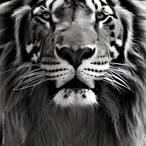 Cute black and white Siberian tiger portrait. Close up. Generative Ai photo