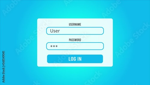 Typing on Username and Password with log in button computer animation