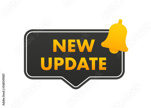 New update. Modern label new update with bell. Web Banner with notification bell. System software upgrade web banner element. Announcement for new update. Vector illustration