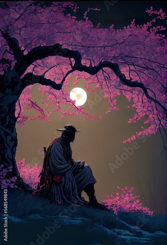 Samurai unter einem Sakura Baum photo