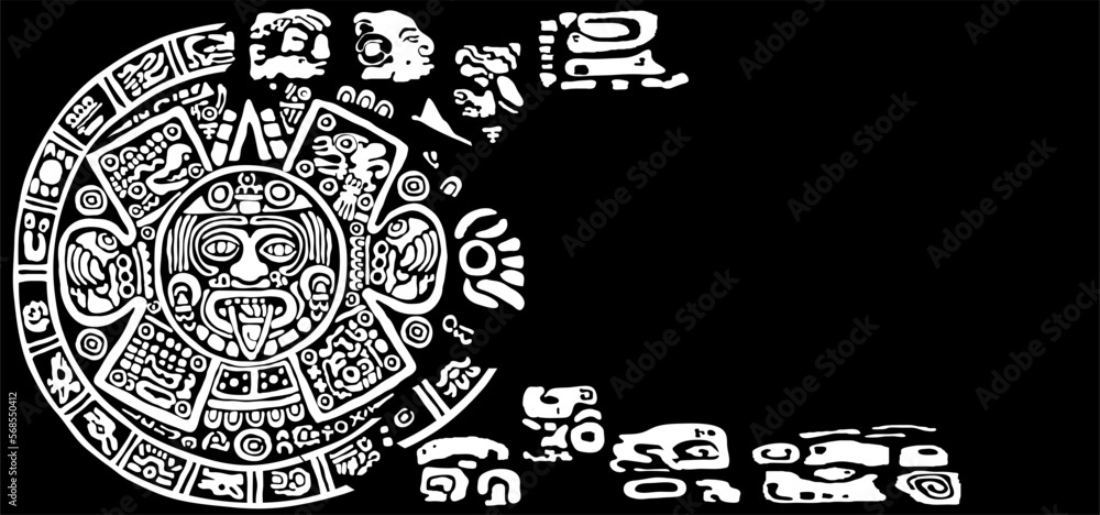 Signs and symbols of the  peoples of Latin America on a black background