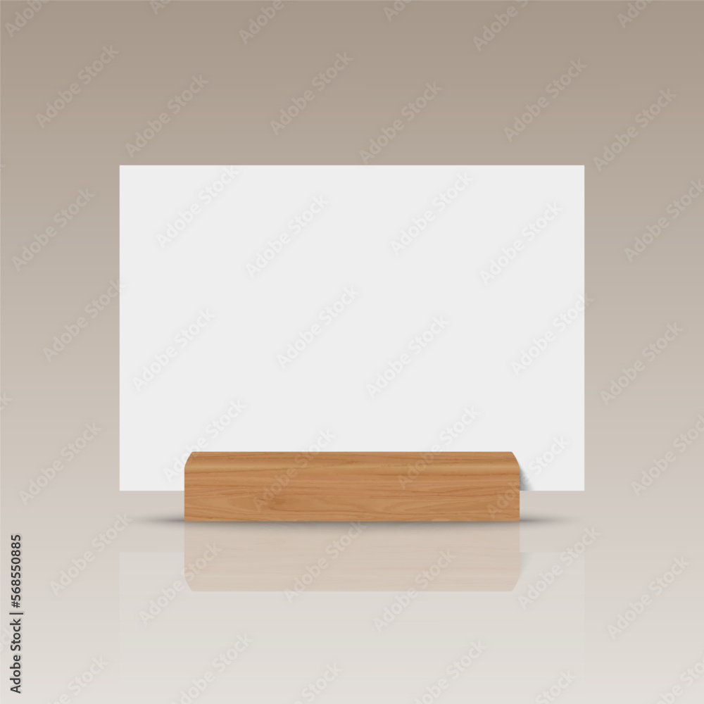 Vector 3d Realistic White Horizontal Empty Blank Paper Sheet, Card on Wooden Holder, Stand Icon Closeup. Design Template for Mockup, Menu Frame, Booklets. Acrylic Tent Card. Front, Side View Vector 3d Realistic White Horizontal Empty Blank Paper Sheet, Card on Wooden Holder, Stand Icon Closeup. Design Template for Mockup, Menu Frame, Booklets. Acrylic Tent Card. Front, Side View
