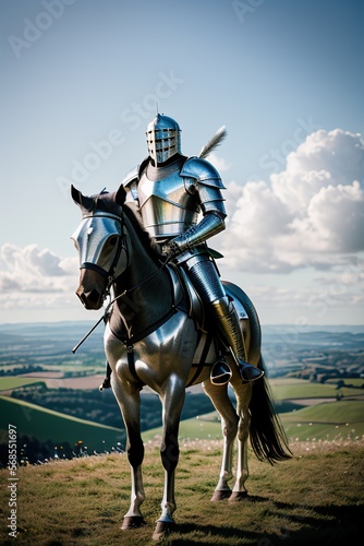 Medieval Knight on Horse. Armored. Generative AI.