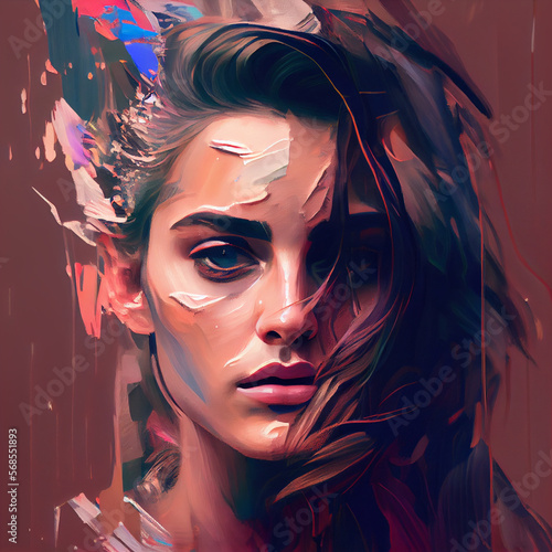 Abstract portrait of woman with glitch effect illustration, Generative AI