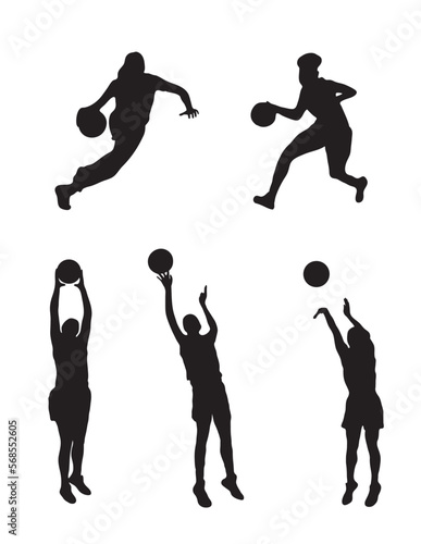 Girls basketball silhouettes, girls playing basketball, girls basketball positions photo