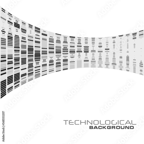 Black and white technologic background with curved line. Square vector pattern