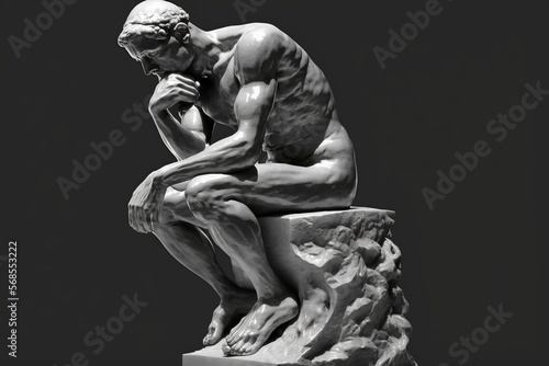 The Thinker Statue 3D, Illustration Graphic Design with Generative AI.