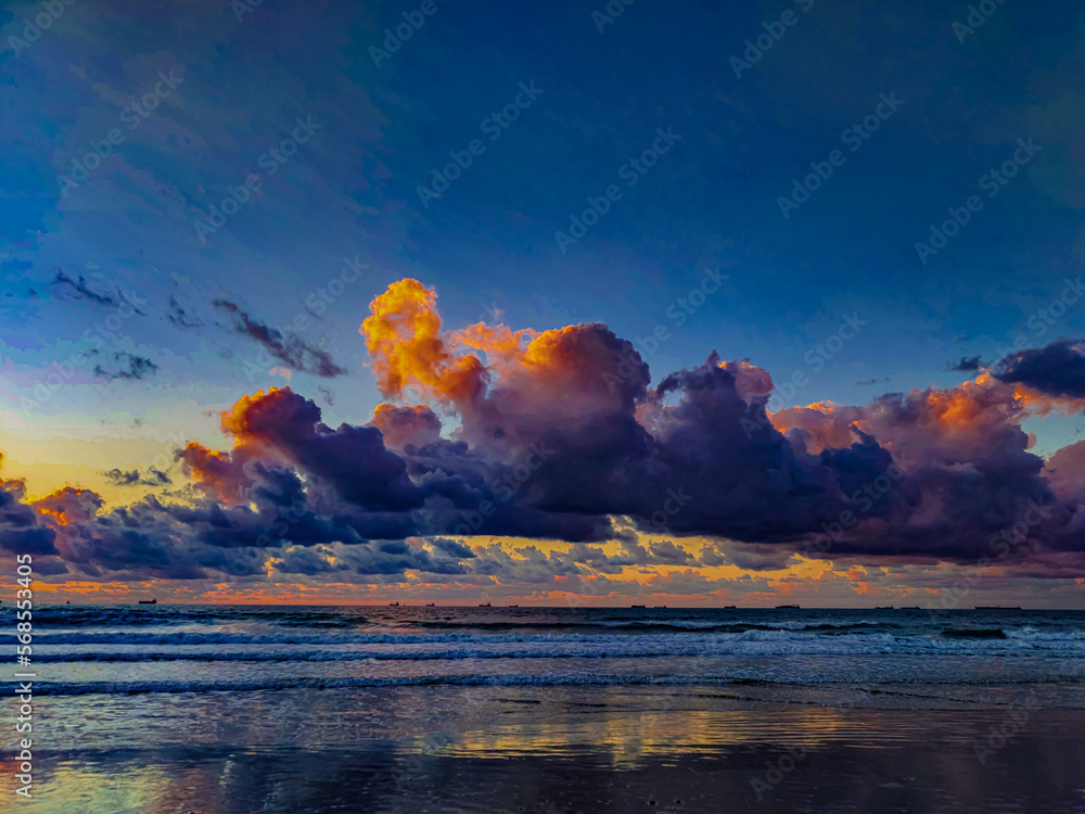 landscape dark colored clouds over the sea