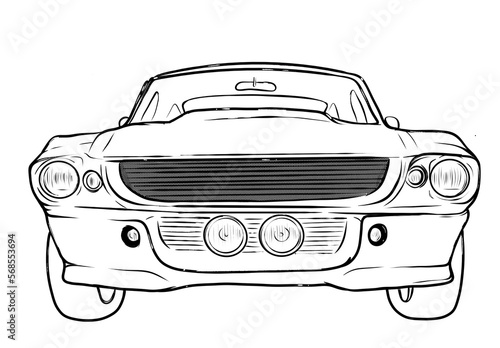 retro car isolated on white american muscle car sketch