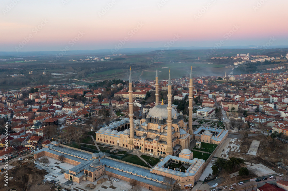 Obraz premium Selimiye Mosque exterior view in Edirne City of Turkey. Edirne was capital of Ottoman Empire.