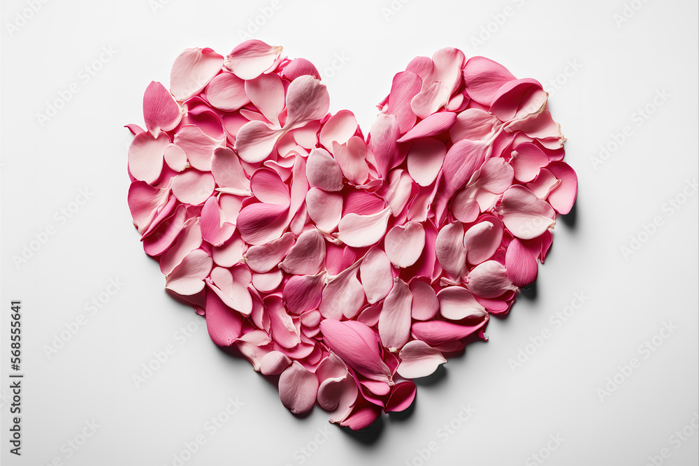 Obraz premium Rose leaves in the shape of heart on white background