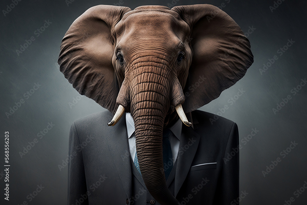 Portrait of an Elephant Dressed in a Formal Business Suit, The Elegant Boss Elephant, Generative Ai