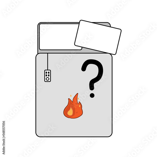 A dangerous electric blanket. Poor quality heating blanket. Bed is smoldering, burning. Isolated vector image.