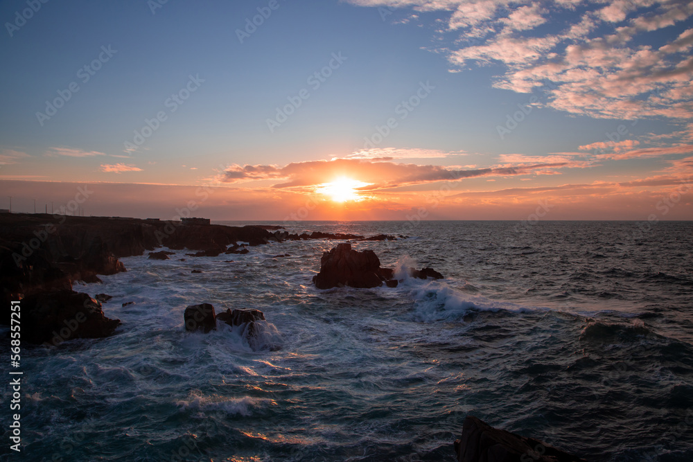 Landscape of the rocky coast of Sines - Portugal in the evening