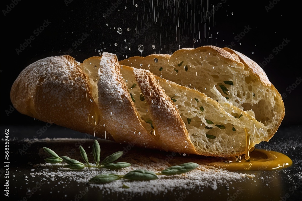 a loaf of bread with a sprig of rosemary sprinkled on top of it and a sprig of salt sprinkled on the side. generative ai a loaf of bread with a sprig of rosemary sprinkled on top of it and a sprig of salt sprinkled on the side. generative ai