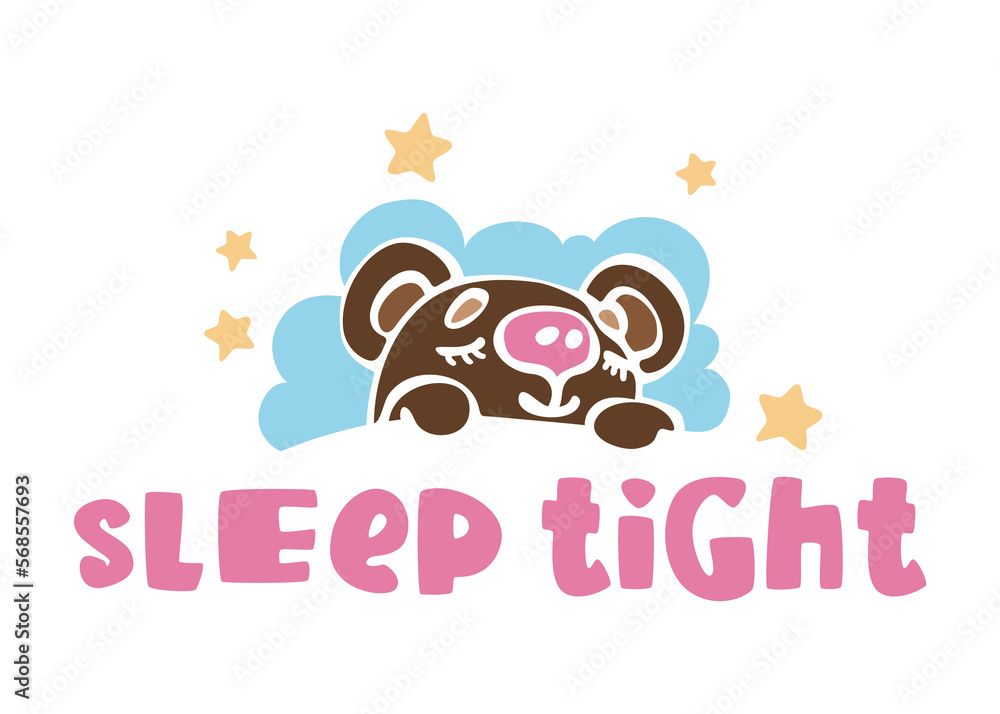 Sleep tight logotype template with sleeping bear cub