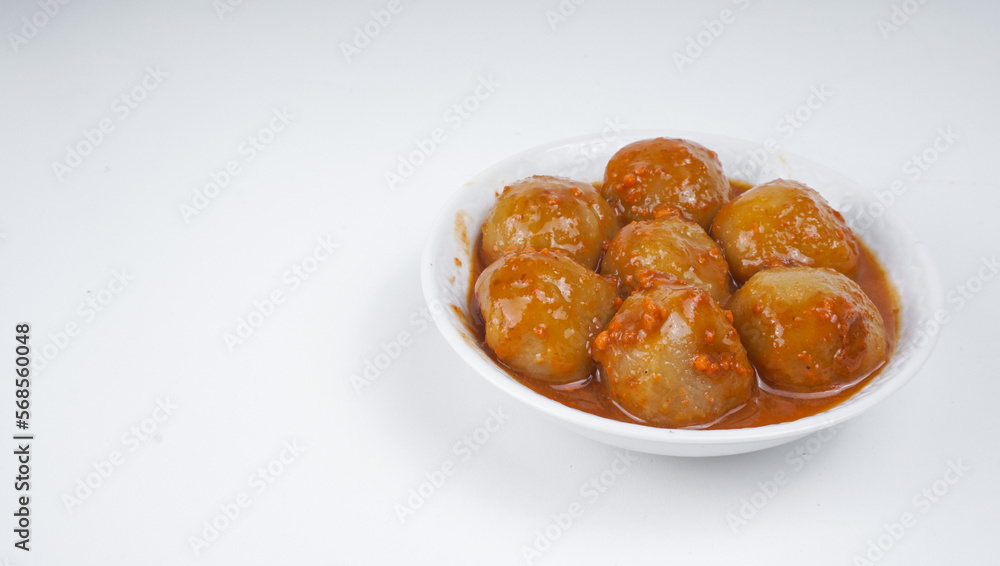 Cilok is a typical West Javanese food made from springy tapioca with additional spices such as soy sauce, and sauce.