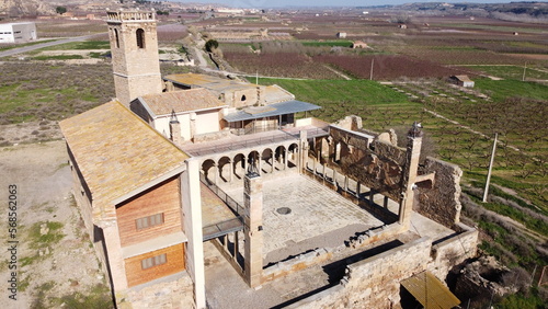 Aerial view of ruins of medieval monastery of Our Lady of Angels of Avinganya, Seros, Catalonia, Spain.. photo