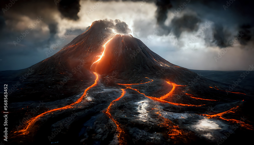 Erupting volcano landscape