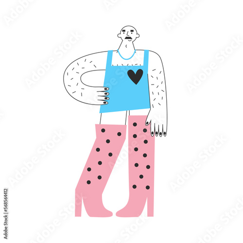 Transgender person with symbols and flag colors. Trans awareness and visibility, equality, diversity concept. Lgbt pride. Vector flat illustration.