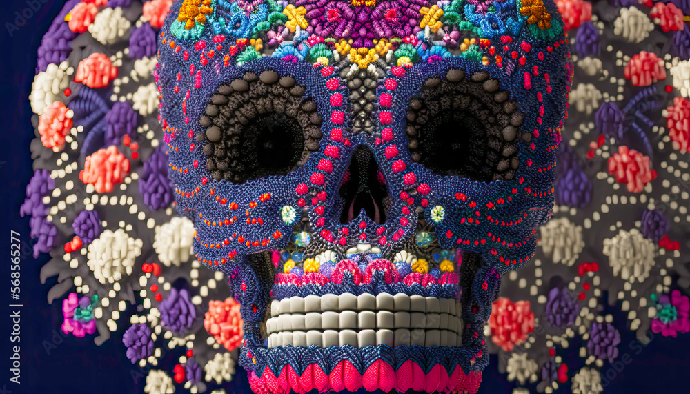Dia de los muertos, 12. Cinco de Mayo series, Colorful mexican culture traditional skull. Day of the dead, Generative AI Dia de los muertos, 12. Cinco de Mayo series, Colorful mexican culture traditional skull. Day of the dead, Generative AI