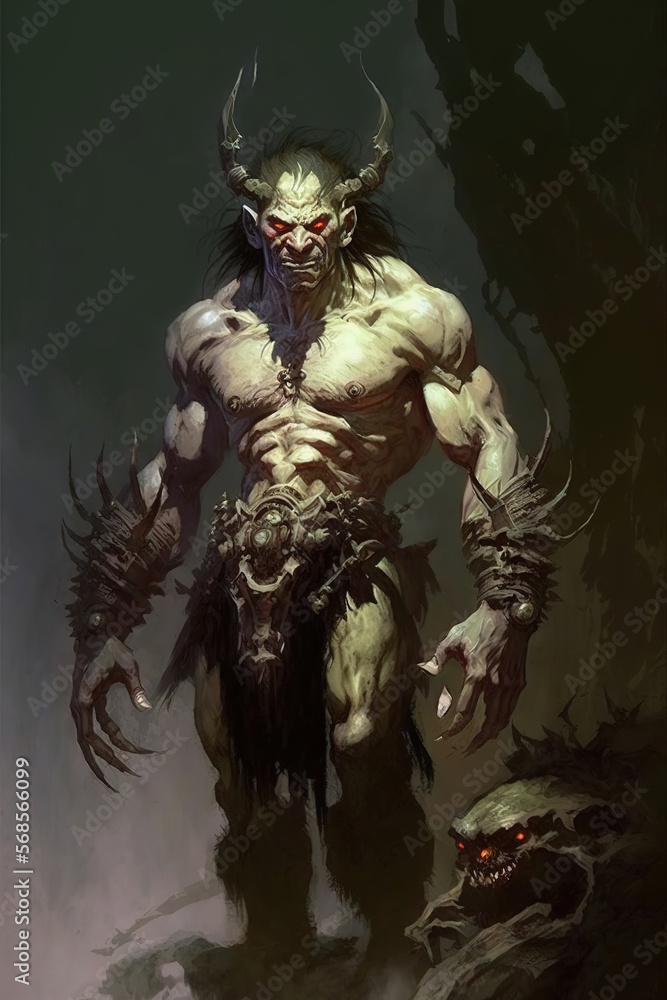 Fototapeta premium Scary monster with claws on his hands, painting, mutant, dark fantasy, art illustration 