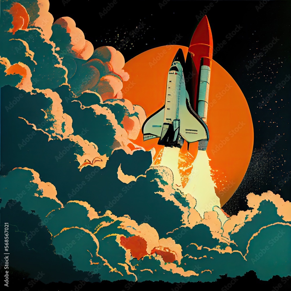 Obraz premium Space shuttle launch, colorful, abstract colors