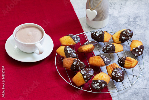 Obraz na płótnie Traditional French Madeleine served with coffee, Valentine's Day. w salonie
