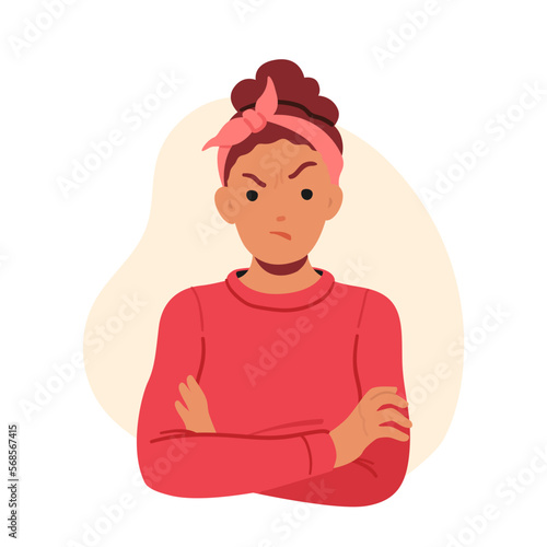 Angry Female Character With Negative Emotions, Frustration, Annoyance And Anger. Woman With Frown Face
