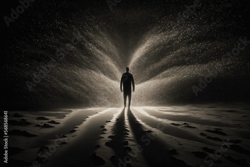 A Human Figure Fading into a Sea of Light and Shadow