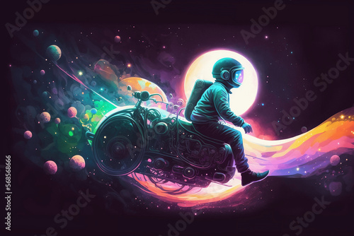 Space Traveler  Astronaut  Flying Through Galaxies and Star Systems with Gradient Background of Pastel and Neon Colors