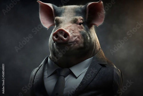 Portrait of a Pig Dressed in a Formal Business Suit, The Elegant Boss Pig, Generative Ai