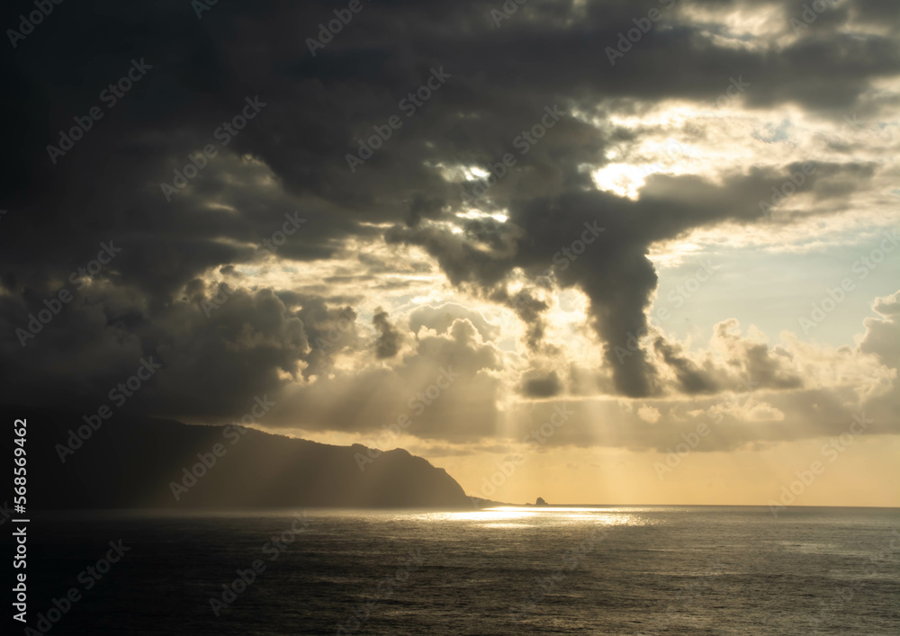 Dramatic sky during the sunset in Madeira. 