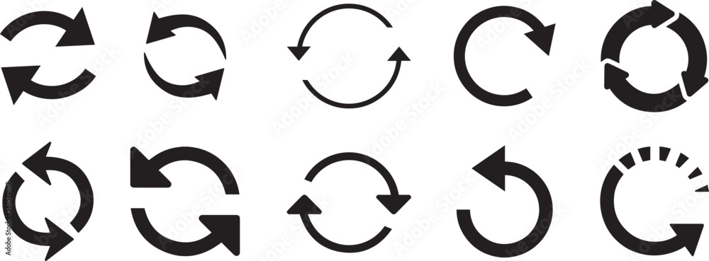 Refresh icon vector, reload icons set isolated on white background. Refresh sign, reload sign. Circular arrows. Vector illustration. Refresh icon vector, reload icons set isolated on white background. Refresh sign, reload sign. Circular arrows. Vector illustration.