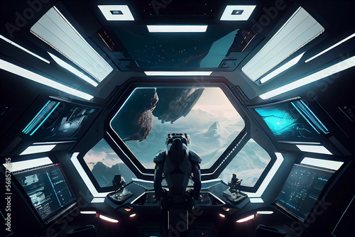 Wallpaper Mural An alien inside an ultramodern ship with 3 d screens. Generative AI.3 Torontodigital.ca