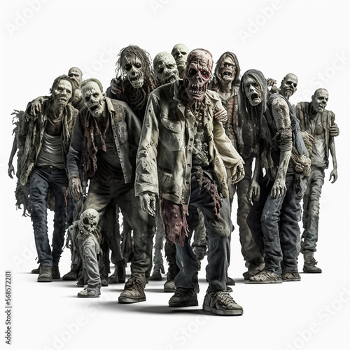 zombie apocalypse group of zombies on white background realistic