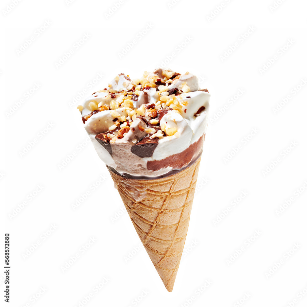 hazelnut ice cream with cone isolated on white background hazelnut ice cream with cone isolated on white background