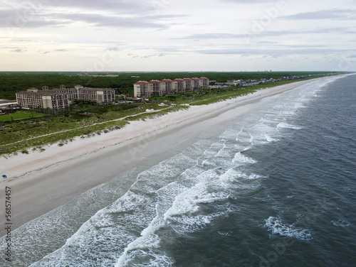 Obraz na plátně Aerial drone view of Amelia Island landscape, beach, resorts, and the Atlantic O
