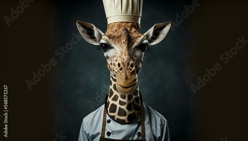Creative backgrounds of animals with professions. Animals dressed as cheffs generated by AI.