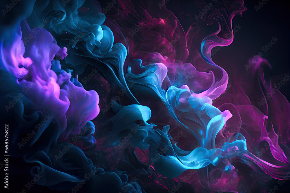 Swirl of blue smoke on black background - By Generative AI Swirl of blue smoke on black background - By Generative AI