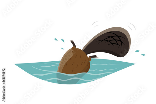 funny cartoon beaver diving in water photo