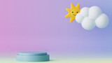 3d rendered sun with clouds. Background for children