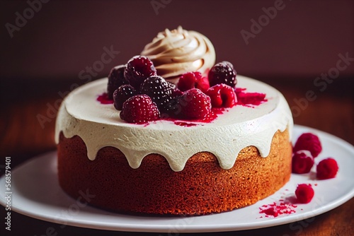 Delicious gluten free raspberry cake with tasty healthy raspberry fruit Generative AI