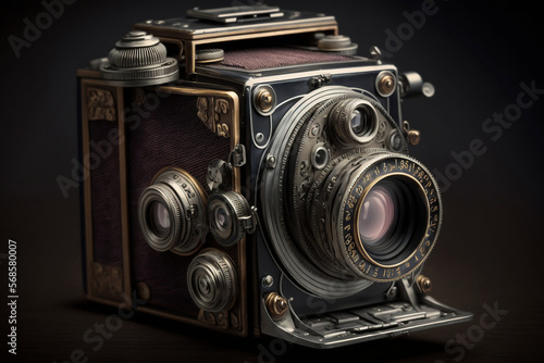 Old-fashion vintage photo camera, AI Generative Art