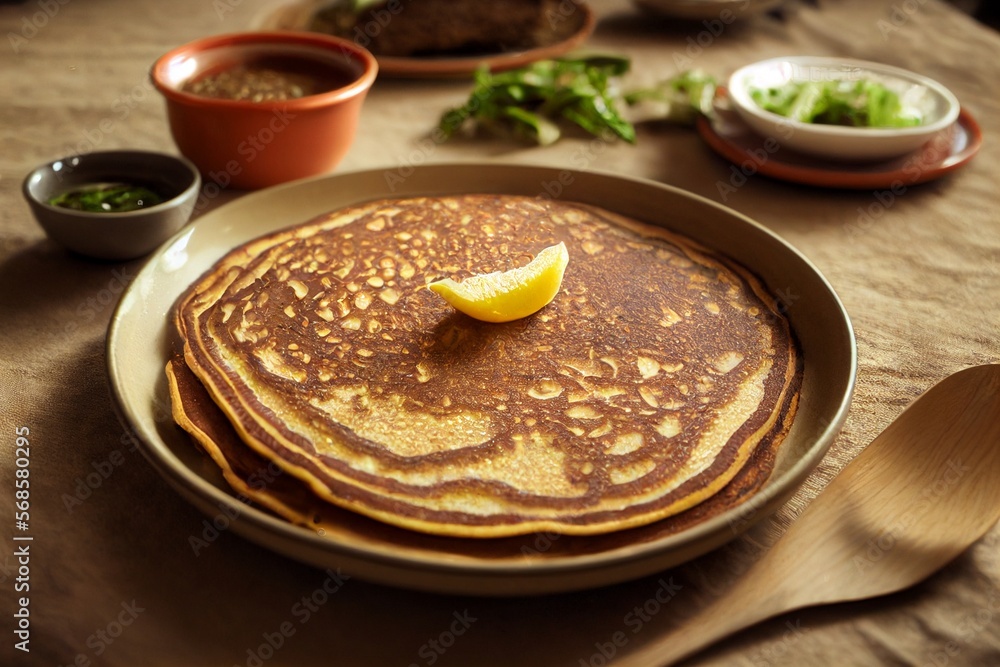 Vertical shot of delicious pancake Generative AI